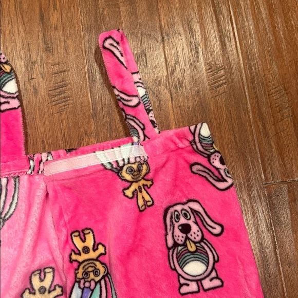 Pink Plush Troll / Dog Print Towel Wrap Robe ONE SIZE - Picture 4 of 8